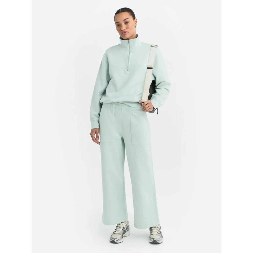 MATE THE LABEL ORGANIC COTTON FLEECE POCKET WIDE LEG SWEATPANT SEAFOAM SZ L $138